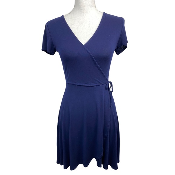 Rolla Coster Dresses & Skirts - Rolla Coster Navy Blue Fit n’ Flare Casual Stretchy Faux-Wrap Dress S